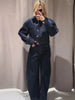 Heart Print Contrast Women Denim Two Piece Set Lapel Waist Cinched Cropped Jacket Wide Leg Jeans Outfit Woman Matching Set