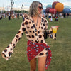Contrast Polka Dot Sheer Short Dress Women Chic Lapel V-neck Long Flare Sleeves With Wrap Tie Dresses Layered Daily Ootd Styling