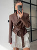 Burgundy PU Jacket Women Autumn Slim Lace Up Blazer Top Fall Casual Leather Jackets Coat Femme