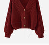 Simple Elegant Office Coat V Neck Twist Cardigan Short Sweater Loose Women Korean Style Retro Jackets Autumn Winter Clothing