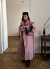 Retro Pink Women Trench Coat Stand Collar Button Design Cuffs Tightened Pocket Long Outerwear Spring Fall Elegant Lady Outfit