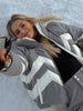Women Chevron Color Block Padded Ski 2 Piece Set Fleece Collar Zipper Snow Jacket Cargo Wide Leg Pants Winter Snowboard Outfits