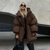 High Collar Puffer Women's Winter Coat Drawstring Waist Cinched Padded Jacket Thick Loose Casual For Ladies Streetwear Parka