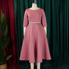 Dresses for Woman O Neck Full Sleeve Belt Waisted High Waisted Pleated A Line Ankle Length Elegant Female Birthday Gowns