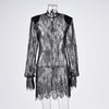 Sexy Black Embroidery Mini Dress Women Elegant Sheer High Waist Pencil Dresses Vintage Loose Flare Sleeve Short Dress