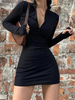 Long Sleeve Dresses for Women Black Sexy Club Bodycon Mini Dress Y2k High Waist Ladies Korean Short Dress Basic Autumn Winter