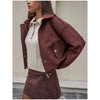 Solid Patchwork Cropped Coat Women Lapel Long Sleeve Loose Zipper Pockets Jacket Autumn Lady Casual Street Outerwear