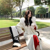 French Lazy Autumn Winter Hooded Double Faced Cashmere Coat Mid Length Real Fox Fur Collar Wool Warm Coat Women