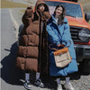 Long Thickened Down Cotton Bread Style Coat Women's Winter Outerwear Korean Loose Long Knee Length Solid Hooded Jacket