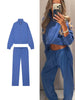 Women's Pant Suits Stand-Up Collar Zipper Long Sleeves Jacket Lace-Up Straight Trousers Autumn Female Set