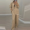 Autumn Casual Women's Suit Set Sexy Turn-down Collar Button Blazer & Straight-leg Pants Set Winter Solid Long Sleeve Chic Outfit