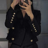 Brand Autumn Cropped Jackets Women Black Blazer Lapel Metal Button Long Sleeves Office Lady Coat Cropped Blazer Short Top