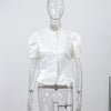 Women Cropped Zip Jacket Stand Collar Structured Shoulder Slim Long Sleeve Padded Coat Autumn Winter Street Jackets