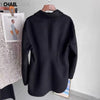 Women's Autumn Winter Black Slim Wool Coat Casual Solid Long Sleeve Pocket Elegance Blazer Overcoat Ladies