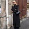 Elegant Women's Woolen Coat Black Single-Button Stand Collar Slim Lady Long Coats Autumn Winter Chic Female Streetwear