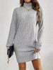 Cozy Casual Turtleneck Dress for Women - Long Sleeve, Ribbed Knit, Mid-Length with Side Stripes - for Fall/Winter