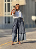 Women High Waist Patchwork Wide Leg Denim Trousers Jeans Retro Casual Elastic Waist High Street Pockets Loose Jeans