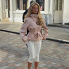 Women's Pink Belted Jacket Stand Collar Double Breasted Long Sleeve Slim Trench Coat Casual High Street Jackets