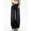 Lady Retro Black Gray High Waist Jeans Pants Women Straight Leg Denim Trousers Girls Loose Fit Thin Casual Pants