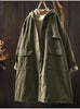 Women Vintage Hooded Button Parkas Plus Cotton Winter Coats Solid Color Patchwork Pockets Warm Long Parkas