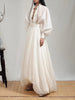Loose Sheer Spliced Folds Sexy Dresses for Women V Neck Long Sleeves High Waist Dress Female Clothing