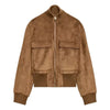 Women's Cropped Bomber Jacket Stand Collar Zipper Patch Pocket Rib Trim Long Sleeve Short Coat Vintage Autumn Casual Outfit