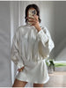 Elegant Satin Mini Dress For Women Scarf Collar Batwing Sleeve Waist Dress Lady Autumn Chic Party Evening Vestidos