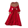 Spring Autumn French Sequin Nail Bead Long Sleeved Dress Women Elegant Temperament Birthday Party Pleated Long Dress C227