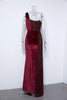 Wine Sequin Evening Dress Elegant Women One Shoulder Draped Split Wedding Party Prom Dresses Bridesmaid Wine Long Gown
