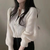 Short Sweater Zipper O-neck Knitted Cardigan Coat Casual Basic Solid Black Women Clothes Winter All-match Thick Lady