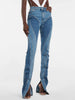 Women's Jeans Slim Deconstruct Panelled Patchwork High Waist Split Blue Long Denim Pants Spring 1DF2575