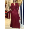 Autumn Women's Party Sequin Solid Color Personalized Dress V-neck Simple Casual Loose Long Sleeved Dress