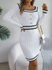 Autumn Winter Casual Elegant Square Collar Button Decoration Knitted Dress Long Sleeve Bodycon Dress for Women