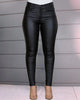 Locomotive Wind Leather Pants High Waist Solid Black Slightly Flared Pants For Women Comfortable Stretchy Trousers All-Match
