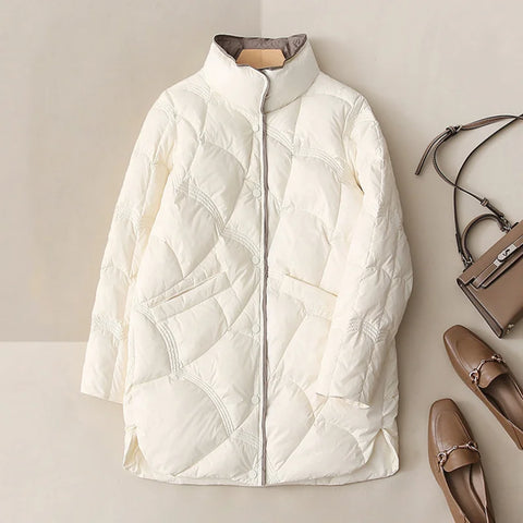 Winter Stand Collar X-Long Women Down Jackets Female Casual Loose Ultra Lightweigh White Duck Down Warm Coat
