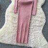 Vestidos Para Mujer Solid Half High Collar Autumn Winter Solid Woman Dresses Korean Sweater Elegant Long Dress