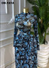 Women Floral Print O-neck Ruched Bodycon Long Maxi Dress Spring Evening Birthday Club Party Vestidos Sexy Dresses