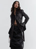 Women Dark Gray Pu Leather Irregular Slit Blazer Lapel Long Sleeve Jacket Tide Spring Autumn 1DH4722