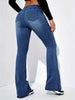 Women's Stylish Elegant Denim Flare Pants with Pocket, Casual Fit for All Seasons, Moderate Thickness Denim Trousers