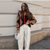 Color Block Argyle Knitted Women Cardigan Oversized Lapel Collar Long Sleeve Sweater Coat Fall Winter Warm Loose Knitwear