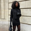 Black Court Style Cropped Jacket For Women Elegant O-neck Long Sleeve Double Breasted Coat Lady Spring Chic Outwear