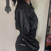 Women Faux Leather Jackets Solid Short Coat Zipper Pocket Turn Down Collar Long Sleeve Waist Cinched Slim Streetwear Autumn