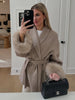 Elegant Lace Up Woolen Overcoat Women Casual Lapel V-neck Full Sleeve Loose Warm Outerwears Lady Autumn Commute Street Coat
