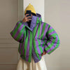 Vintage Reversible Spotted Print Cotton Coat Women Chic Hooded Drawstring Stand Collar Female Coat Winter Lady Outerwear
