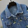 European and American Style High Street Denim Patchwork Suit for Women Long-sleeved Loose Jackets
