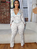 Leopard Contrast Letter Print 2 Piece Set Women Hooded Full Sleeve Crop Jacket+Skinny Stretch Flare Pants Suits