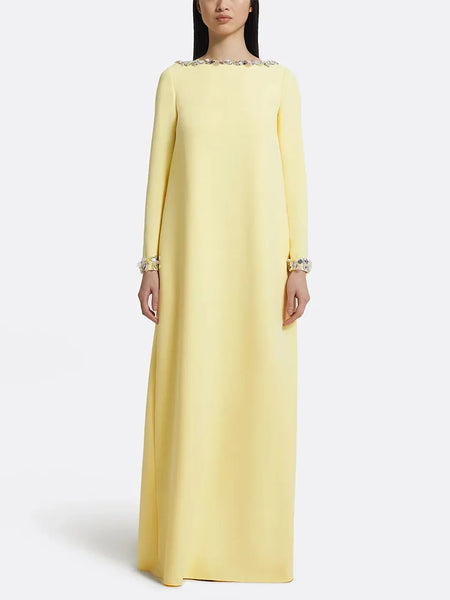 High Street Designer Party Vestido Women's Beaded Loose Long Sleeved Long Maxi Dress
