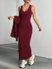 2pcs Set Women's Knitted Loose Long Sleeved Red Dress Suit Autumn Hooded Sweater Casual Commuting Suits