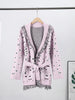 Casual Printed Cardigans Women Tassel Lace Up V-neck Full Sleeve Loose Knit Coat Female Autumn Lady Outwears