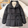 Women's Parkas Solid Color Warm Cotton Padded Coat Jacket Belt Gathered Waist Female Winter Clothing 2DB1775